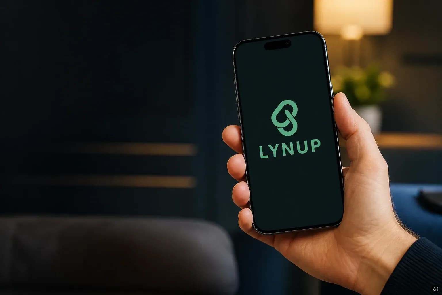 Handy in der Hand mit der Lynup-App auf dem Bildschirm